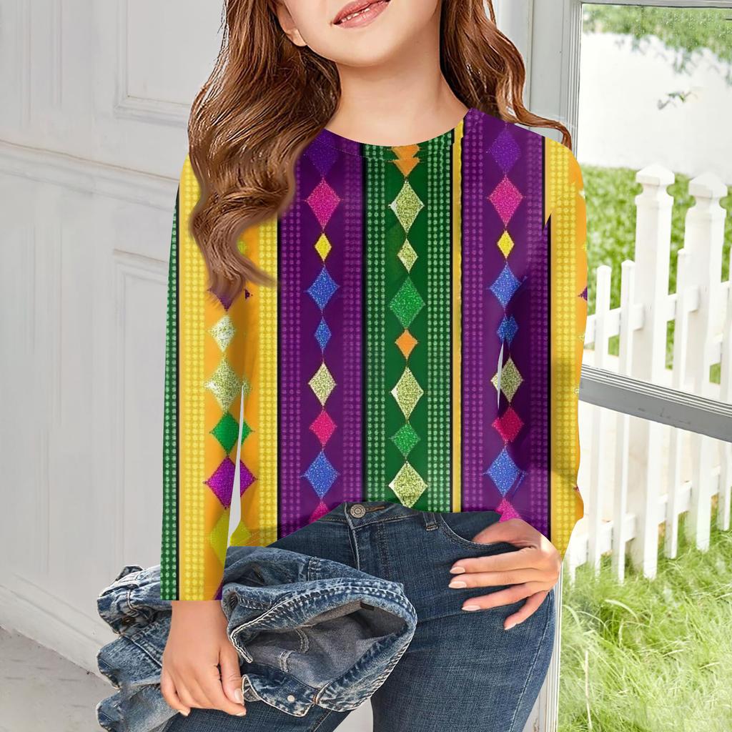 Футболки с длинным рукавом для девочек, детские осенние топы, с круглым вырезом, с принтом, базовые футболки