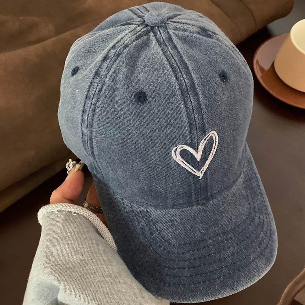 New Embroidery Peach Heart Spring/Summer Hat Adjustable Casual Baseball Caps Wash Denim Streetwear Hats for Women Men Couple