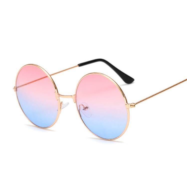 Retro Round Pink Sunglasses Woman Brand Designer Sun Glasses For Male Alloy Mirror Female  Black