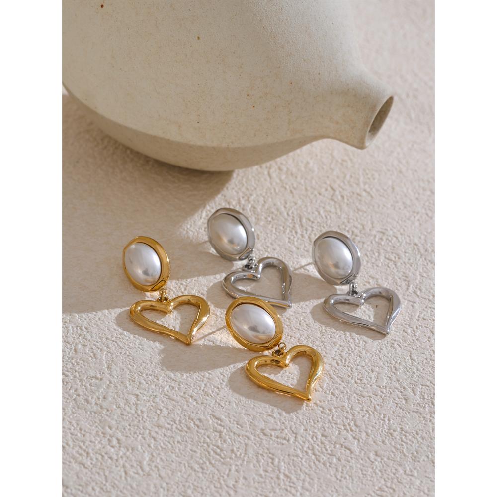 Yhpup Arrivals Imitation Pearls Heart Love Fashion Classic Earrings PVD Plated Elegant Daily Basic Jewelry Prevent Allergy Gift