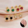 Classic Stainless Steel Minimal Crystal Flower Shape Studs Earrings For Women Simple Fashion Gold Color Piercing Stud Earrings Party Jewelry