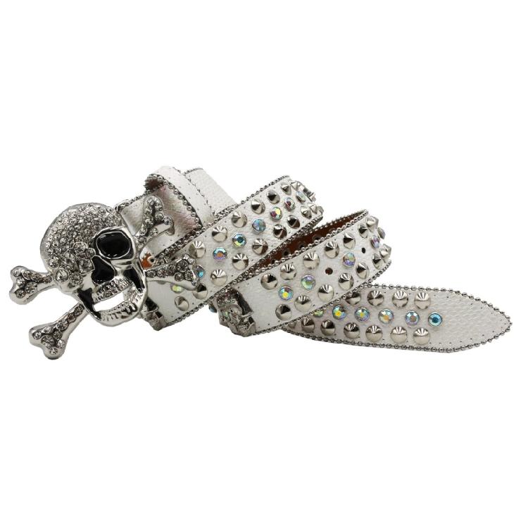 Popular Skull Buckle Belt for Adult Rhinestones Rivet Belt All Matching Blingbling Western Belt for Daily and Club