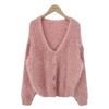 Korean Chic Retro V-Neck Faux Mink Fur Sweater Cardigan - Long-Sleeved, Loose-Fit Women's Knitwear