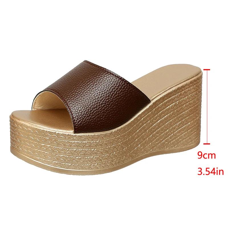 Fashion Thick Bottom Wedge Heel Slippers for Women Plus Size Fashion Chunky Platform Sandals Woman Summer 2025 Thick Sole Beach Slides