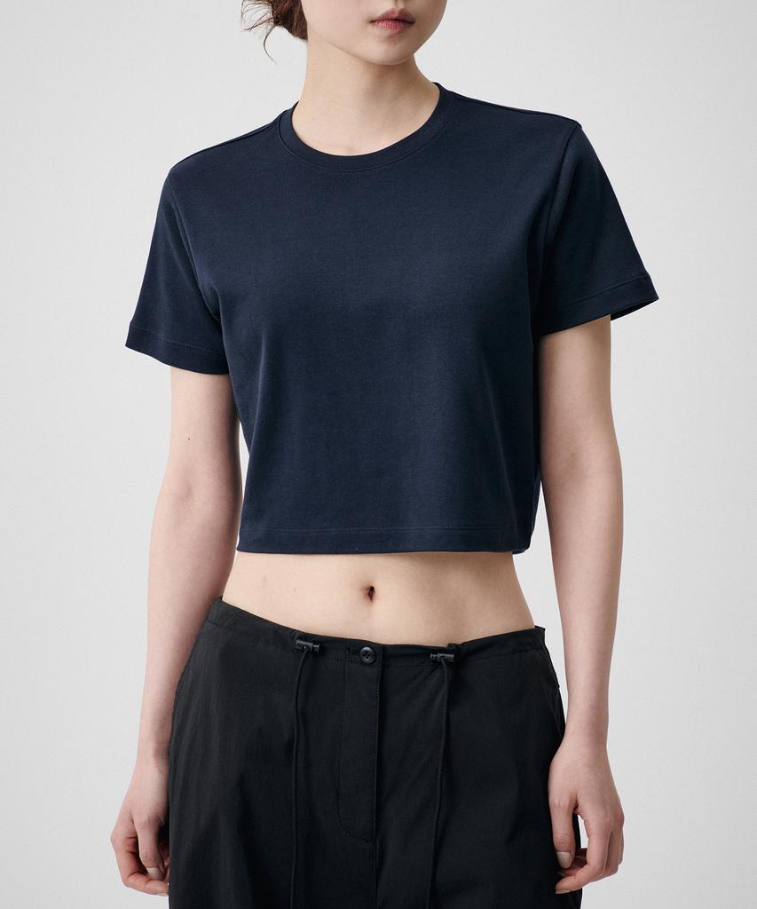 MUSINSA STANDARD WOMAN Women'S Crew Neck Crop T-Shirt [Dark Navy]