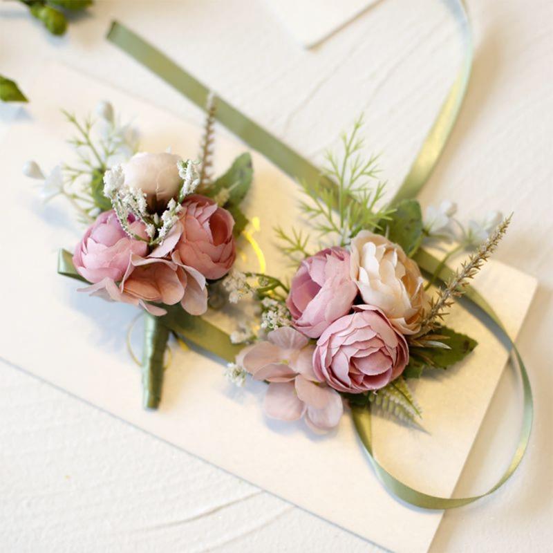 4 шт. набор бутоньерок на запястье с камелией для мужчин, свадебный наручный цветок для невесты, подружки невесты, декор для выпускного вечера, свадебный ужин, свадебный выпускной вечер