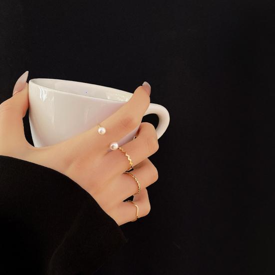 4 шт./компл. комплект женских колец различной формы, нерегулярный искусственный жемчуг, полированный, гладкий, открытый, регулируемый, ювелирные изделия на безымянный палец на костяшке пальца
