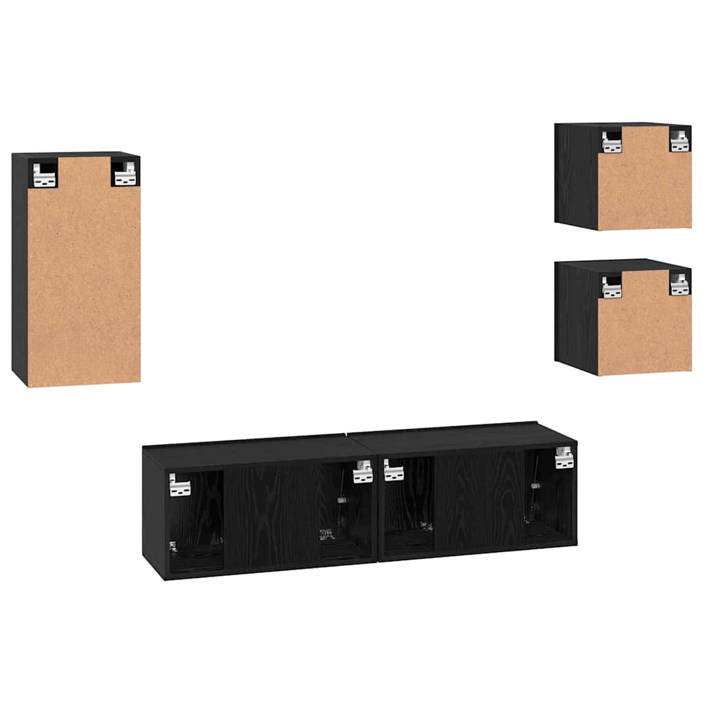 5 Piece TV Cabinet Set Black Oak Effect Wood Based Material