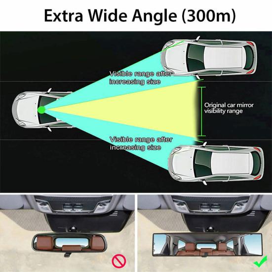 Зеркало заднего вида, широкоугольное, простая установка, улучшенное стекло, 300 мм, внутреннее изогнутое зеркало для автомобиля
