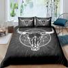 Пододеяльник с изображением черепа коровы Queen Подсолнух Комплект постельного белья с изображением скелета коровы/быка Ботанический цветочный узор с листьями Бохо Племенной полиэстеровый пододеяльник