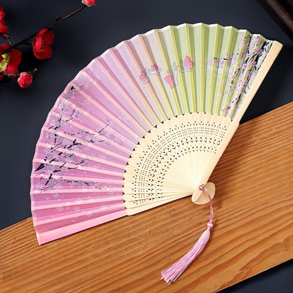 Butterfly Tassel Folding Fan Chinese Style Handheld Fan Ancient Bamboo Fan Hanfu Accessories