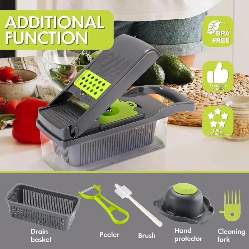 Vegetable Chopper Professional Mandoline Slicer for Kitchen Onion Cutter Multifunctional Food Chopper with Strainer Basket