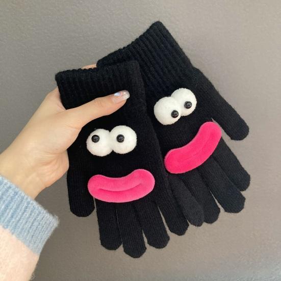 Забавные мультяшные вязаные перчатки, милые перчатки с большими глазами, теплые перчатки, зимние ребристые перчатки с сенсорным экраном для вождения, поездок на работу, езды на велосипеде, повседневных дел