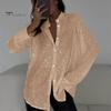 Spring Summer Shirt Lapel Long Sleeve Single Breasted Shirt Tops Sparkling Sequins Decoration Shirt Tops