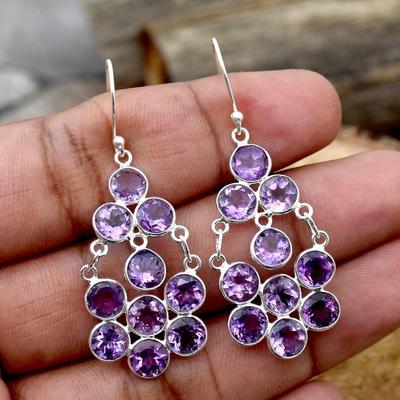 Серьги с аметистом, дизайнерские серьги, серьги ручной работы, серебро 925 пробы, серьги с подвесками, подарок для нее, свадебный подарок
