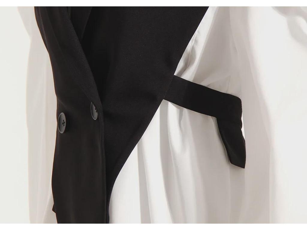 Весенний комплект из корейской тонкой белой рубашки с рукавами-фонариками и жилета на талии 2025 года