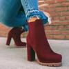 Spring and Autumn New Round Headed Leopard Print Winter Thick Heel Low Cut Waterproof Platform Elastic Sleeve High Heels Boots
