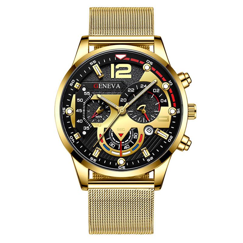 Модные тенденции Календарь Мужские часы Мужские часы Ремешок из нержавеющей стали Сетчатый ремешок Светящиеся кварцевые часы