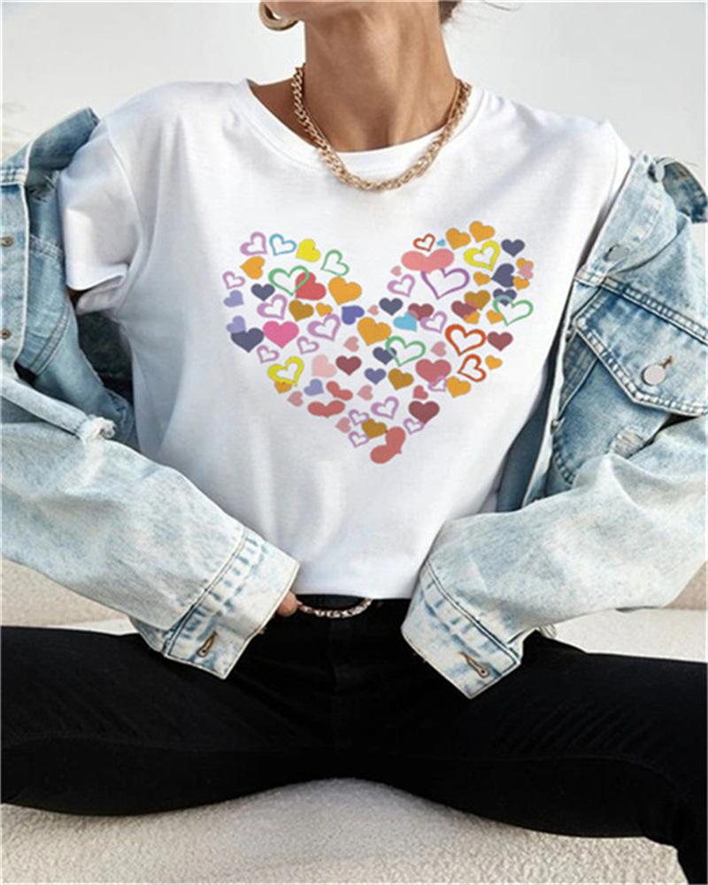 New Five Love Print Crewneck Hoodie for Women Clothes Graphic T Shirts Clothing Yk Tops Summer polyester fabric