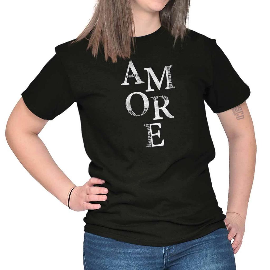 Amore Love Couple French Designer Graphic Womens Ladies Short Sleeve T Shirt