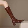 Krazing Pot Зимние сапоги из коровьей кожи с квадратным носком на толстом высоком каблуке, женские винтажные сапоги до бедра на молнии в стиле ретро