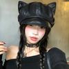 Spice girl pleated leather cat ears beret autumn and winter retro cute octagonal hat American sweet painter newsboy hat