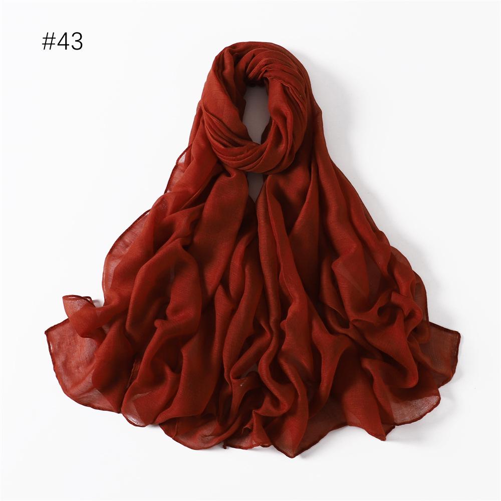 Women's Classic Bali Yarn Cotton-Linen Scarf: Breathable, Thin, Soft, Silk-Like, Solid Color.