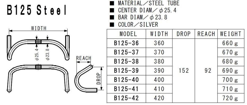 NITTO Drop Handle Steel B125 400 Silver B125-40 25.4