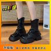 Толстый каблук толстая подошва короткие голенища маленькие тонкие одинарные ботинки 2025 осень и зима новая мода универсальные увеличивающие рост ботинки Мартин короткие ботинки женские