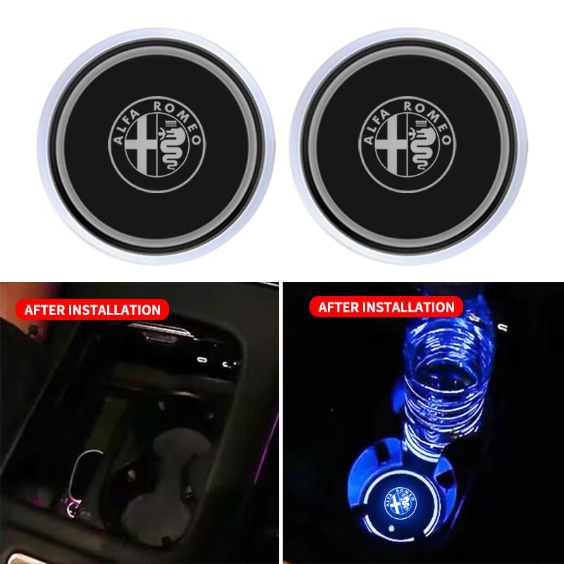 1/2pcs Car Luminous Water Cup Pad LED Atmosphere Light For Alfa Romeo giulia stelvio giulietta 159 147 156 166 Car Accessories