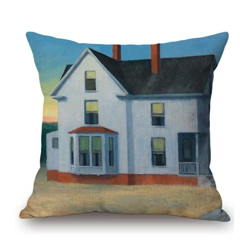 Village Hut Countryside Castle Building Oil Painting Beautiful Scene Home Decorative Sofa Pillow Case Linen Decor Cushion Cover