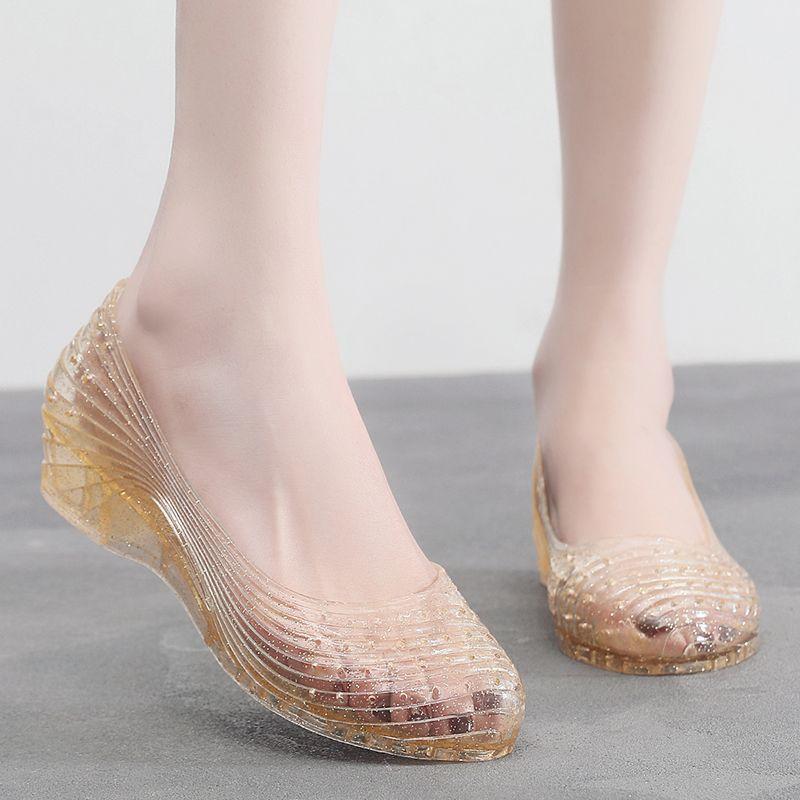 Женские стильные босоножки на танкетке Женские прозрачные туфли Дышащие летние босоножки Женские туфли из желе Повседневные босоножки Женская обувь