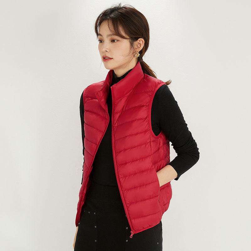 Autumn and winter new stand-up collar sleeveless light down jacket women's short large-size jacket white duck down tide