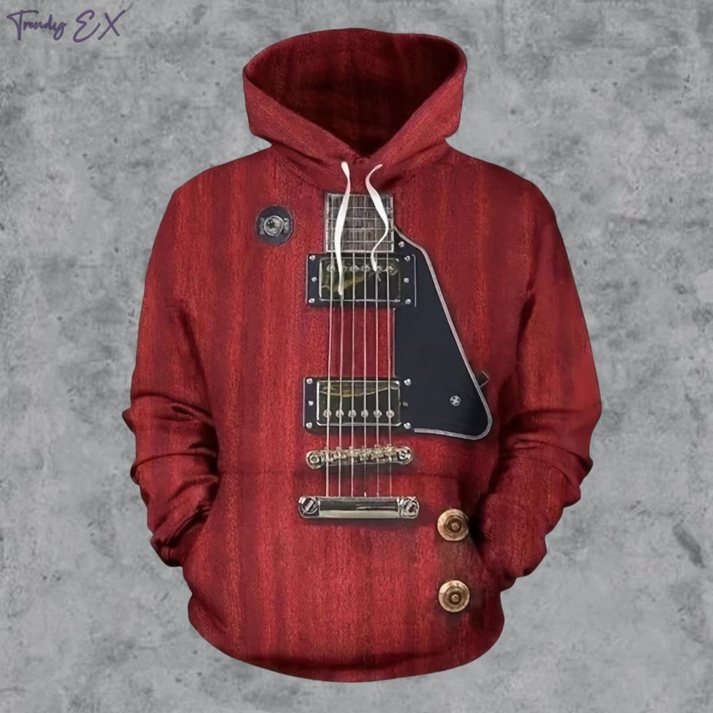 Мужской свитшот со смешным гитарным принтом, модный уличный худи оверсайз, быстросохнущий спортивный, с 3D-принтом, повседневный, с карманами, мужская одежда