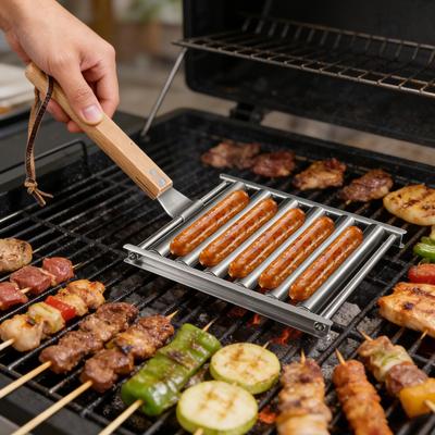 Ролик для сосисок BBQ-решетка из нержавеющей стали Ролик для хот-догов Кронштейны для гриля Портативный антипригарный инструмент для барбекю для кемпинга пикника