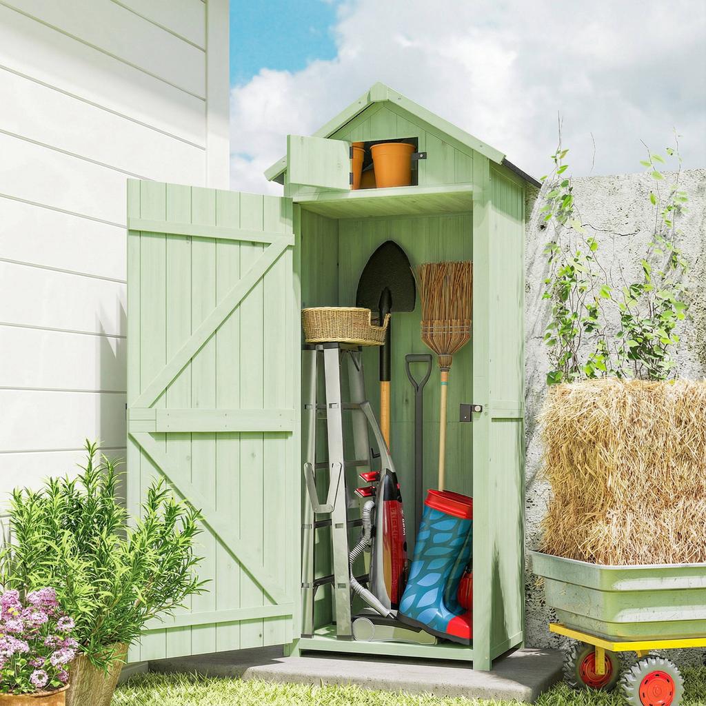 Garden Storage Cabinet, Wooden, Garden Shed, Shelves, 77 x 54.2 x 179 cm, Green