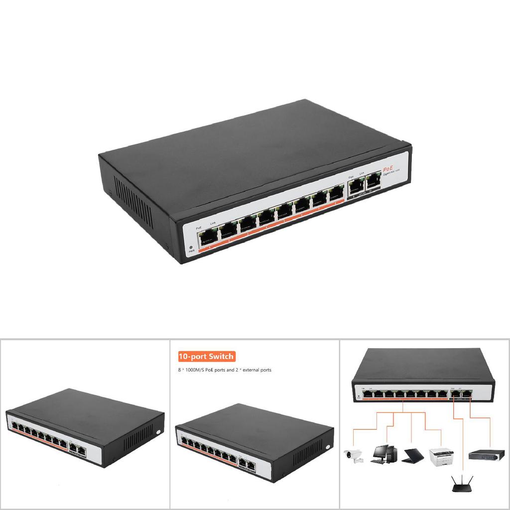 Встроенный 8+2 10-портовый PoE Gigabit Ethernet-коммутатор для мониторинга IP-камеры