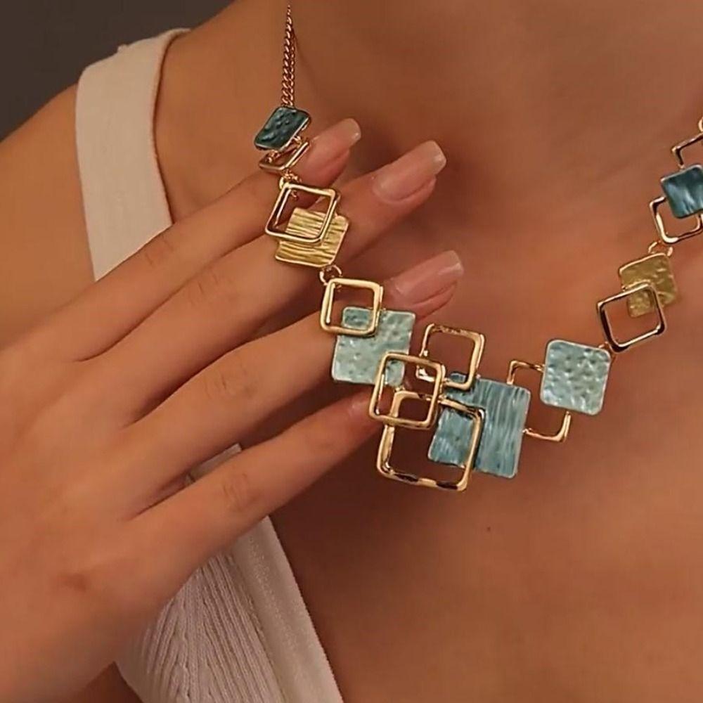 Geometric Necklace Bracelet Earrings Vintage Square Bracelet Vintage Colored Necklace Party