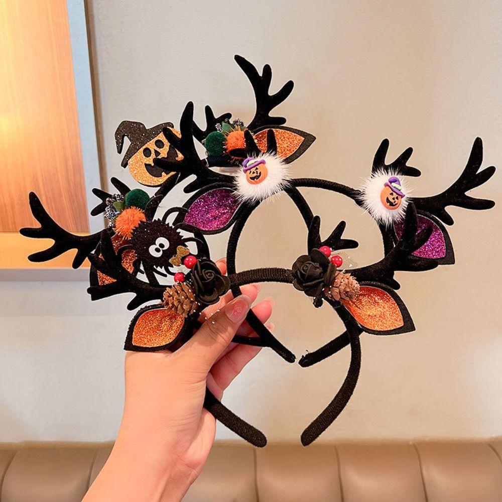 Шарик летучая мышь бант паук тыква корейский стиль повязки для волос женские обручи для волос Хэллоуин повязки на голову рога лося