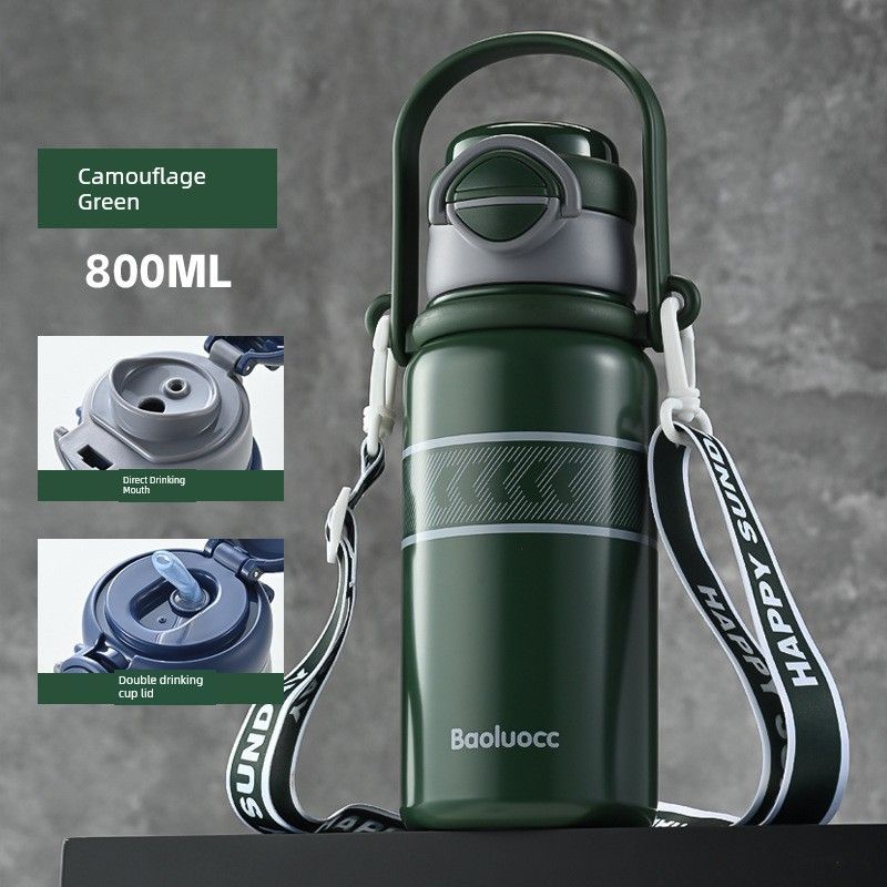 Travel Handle Insulated Thermos Large Capacity Thermos Cup for Women with High Aesthetic Value, Thermos Cup with Straw, 316 Stainless Steel Water Cup