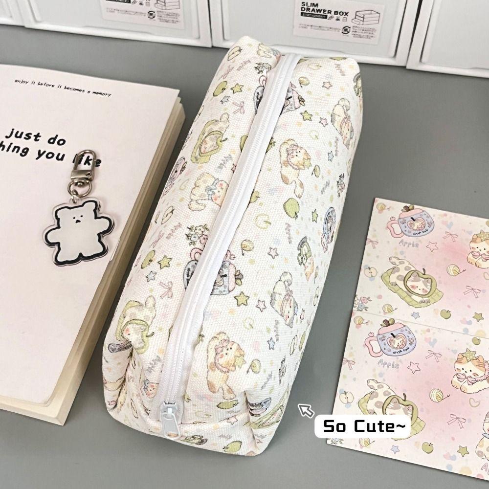 Canvas Pen Bag Cat Printted Patterns Stationery Bag Multi-Purpose Pencil Box School Office