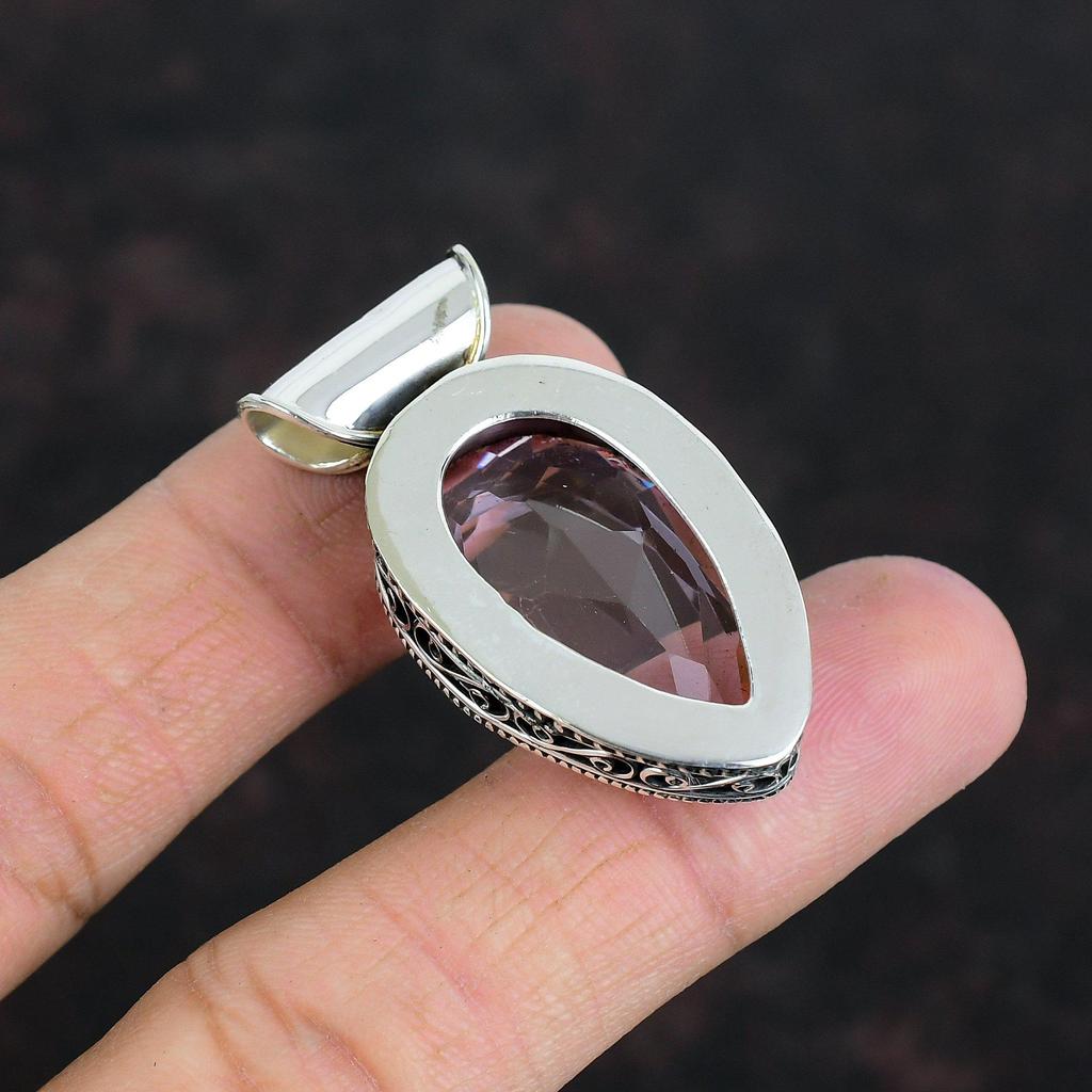 Faceted Pink Kunzite Pendant 925 Sterling Silver Pendant Vintage Pendant Pink Kunzite Gemstone Jewelry Handmade Stylish Pendant Gift For Mom