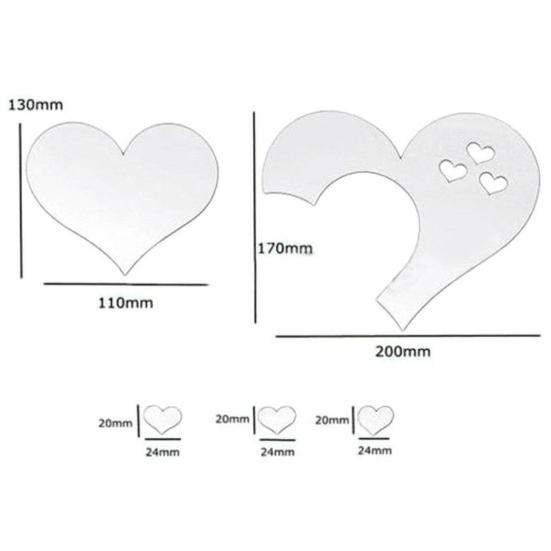 1 Set Heart Shape Acrylic Mirror Stickers Adhesive Removable Wall Stickers Solid Color Home Decoration