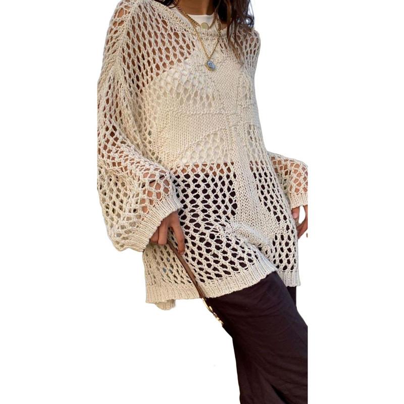 Женский укороченный топ Y2K, винтажный свободный рваный вязаный крючком пуловер, женский повседневный сказочный шикарный укороченный трикотаж