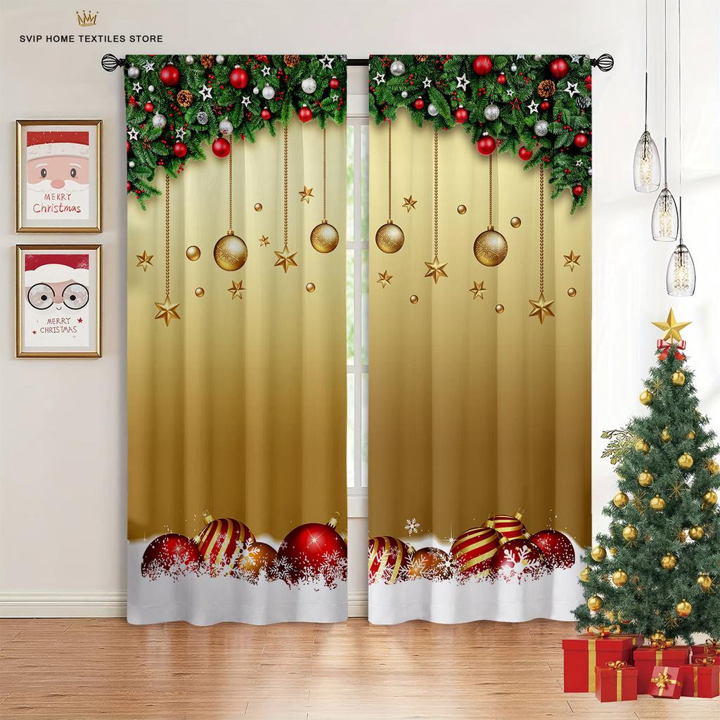 Детские любимые мультяшные рождественские шторы с Сантой, 2 панели, для комнаты мальчика, девочки, спальни, гостиной, балкона