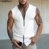 Mens V-neck Sleeveless Solid Color Zip-up Casual Rib Tank Tops