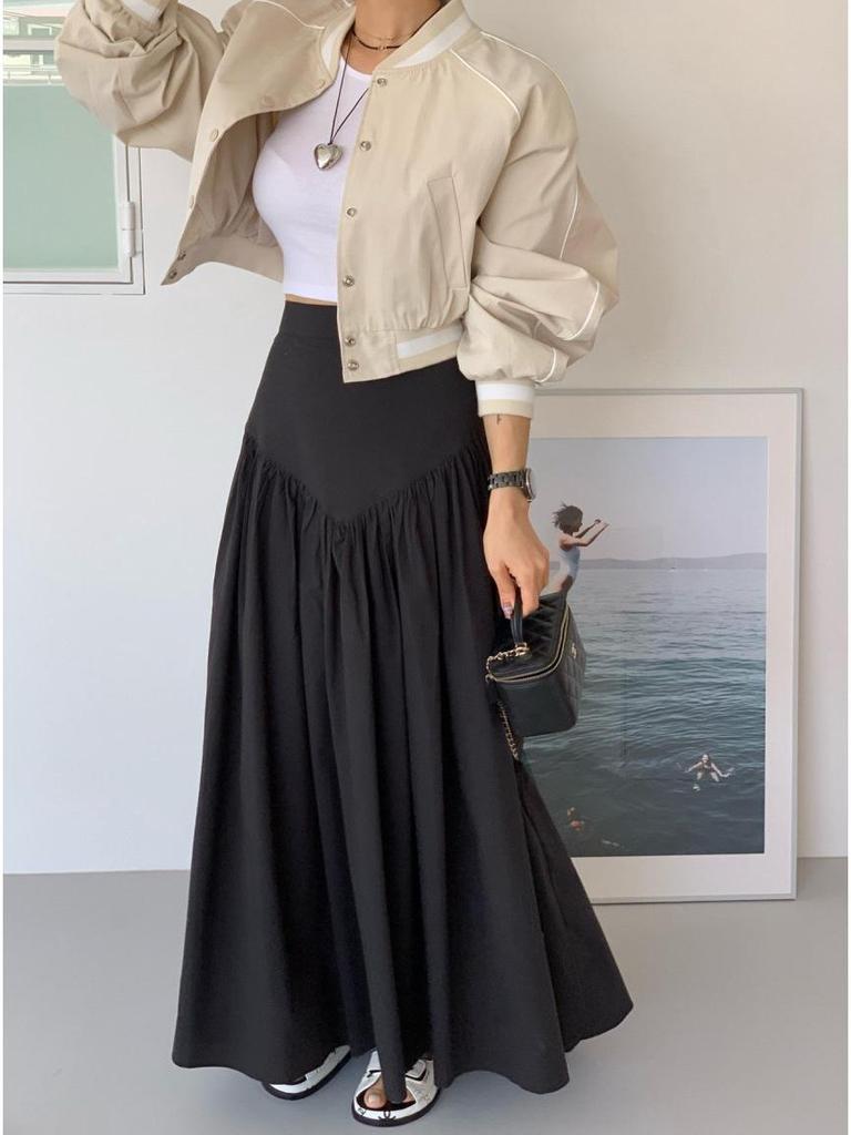 Korean Chic Retro High-Waisted Plaid Midi Skirt - Summer 2025 Versatile Slimming Design for Women
