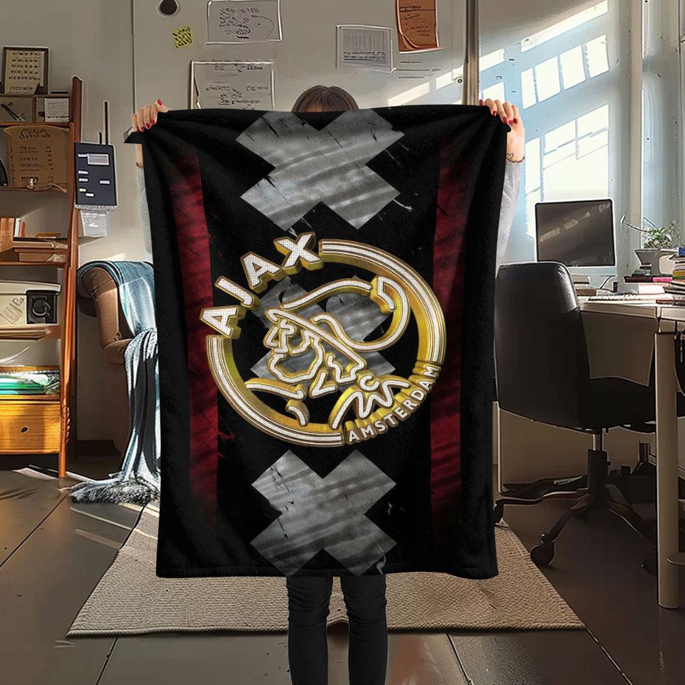 AFC Ajax Printed Flannel Blanket, soft throw for bedroom sofa, washable, fan merchandise, great gift.
