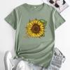 Summer Round Neck Sunflower Pattern Printed Top Fashionable Casual Short Sleeved Women's Pure Cotton T-shirts