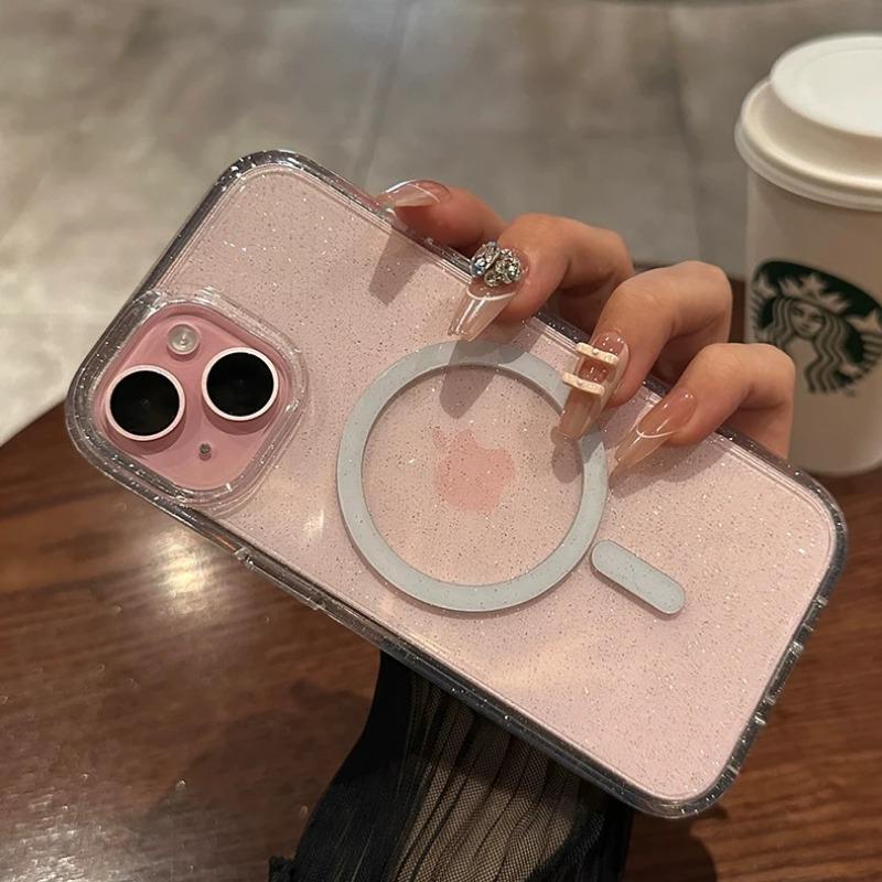 Роскошный блестящий магнитный чехол для Magsafe с беспроводной зарядкой для iPhone 15 14 Plus 13 12 11 Pro Max, прозрачный жесткий акриловый чехол